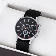 Fashion Men's Watch Round Hand Date Quartz Nylon Watchband Watch