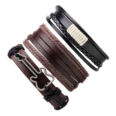 European and American jewelry leather cord woven alloy guitar bracelet three-piece set
