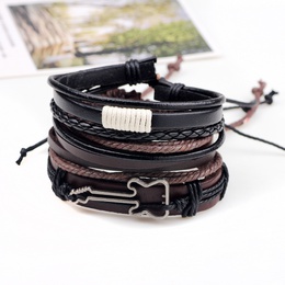 European and American jewelry leather cord woven alloy guitar bracelet threepiece setpicture32