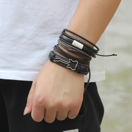 European and American jewelry leather cord woven alloy guitar bracelet threepiece setpicture31