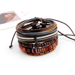 new wooden bead wax rope leather rope braided beaded bracelet fivepiece setpicture32