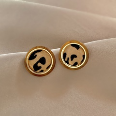 Korean retro geometric earrings round leopard print alloy earrings