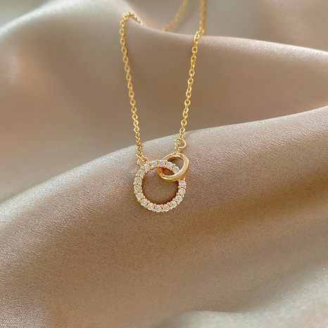 fashion geometric circle titanium steel necklace simple personality zircon pendant clavicle chain NHGAN560598's discount tags