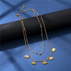 einfache Mode doppellagige Baby-Elefant-Halskette Öl tropft Edelstahl Schlüsselbeinkette