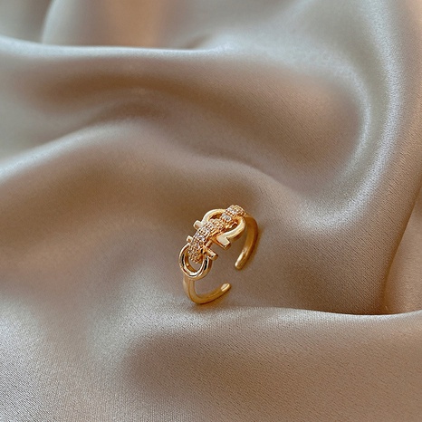 anillo de apertura de circonita con micro incrustaciones de cobre en forma de cinturón de moda simple's discount tags