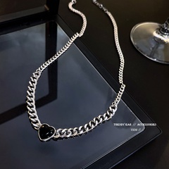 Simple black love pendant hip hop niche clavicle chain titanium necklace