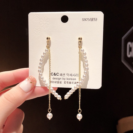 silver Needle Long Pearl Earrings FashionTrend copper Earrings's discount tags