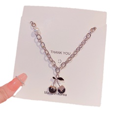 new trendy cherry pendant titanium steel necklace niche design sense ins hip hop clavicle chain