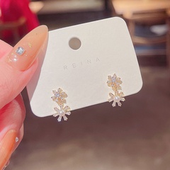 geometric micro-inlaid zircon earrings flower fashion simple earrings