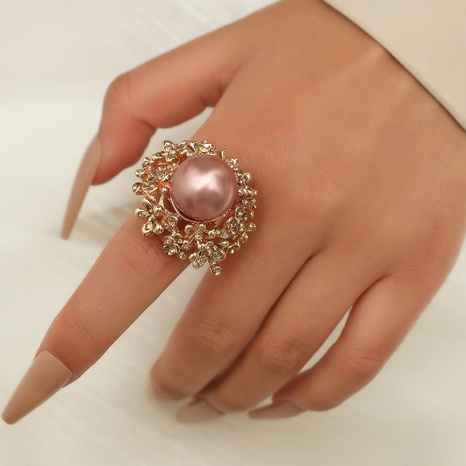 fashion retro niche creative design pearl flower ring simple new open ring's discount tags