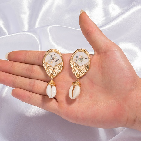 exaggerated personality white paint colored shell earrings NHDB560769's discount tags