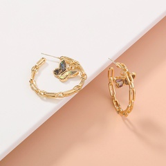 fashion personality retro geometric texture C-shaped butterfly earrings
