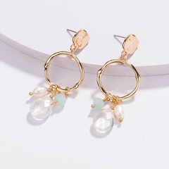 retro natural pearl agate earrings geometric metal earrings