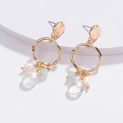 retro natural pearl agate earrings geometric metal earrings NHDB560783's discount tags