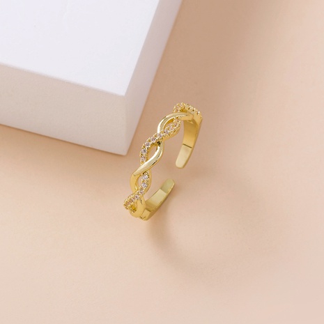 Anillo de oro de nicho europeo y americano con micro incrustaciones de anillo abierto de torsión simple al por mayor's discount tags