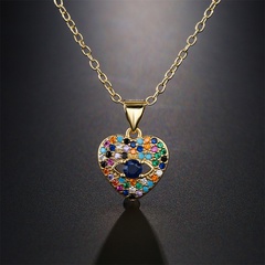European and American new classic mixed color zircon peach heart pendant golden necklace