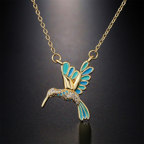 European and American new drop oil bird pendant copper plated real gold necklace's discount tags