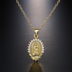 Collar con colgante de Virgen María de circonita de oro real chapado en cobre retro regalo religioso