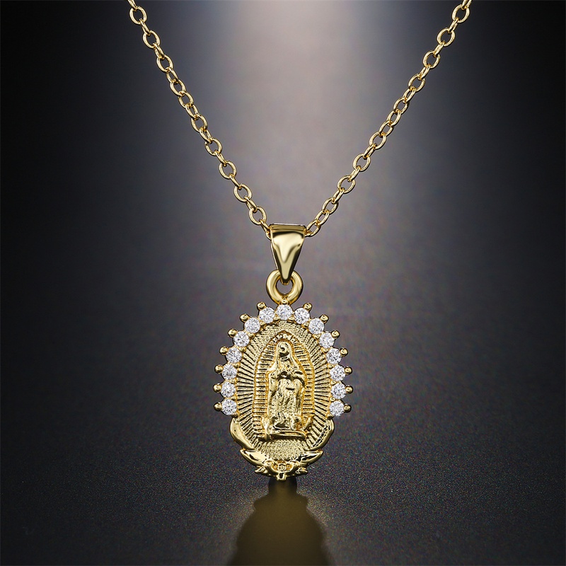 rtro plaqu cuivre or vritable zircon collier pendentif Vierge Marie cadeau religieux