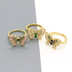 bague papillon en cristal de couleur rétro exquise bague ouverte en diamant de couleur simple