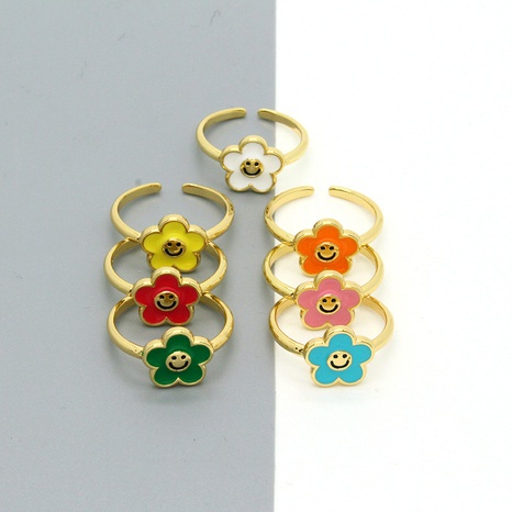cute color dripping oil smiley face sunflower ring flower open ring female's discount tags