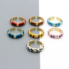 punk color oil drop diamond leopard print ring copper micro-inlaid zircon ring female