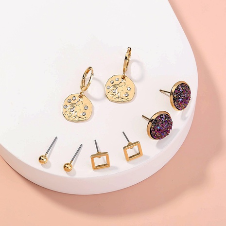 purple trend temperament crystal cluster metal earrings set NHDB560877's discount tags