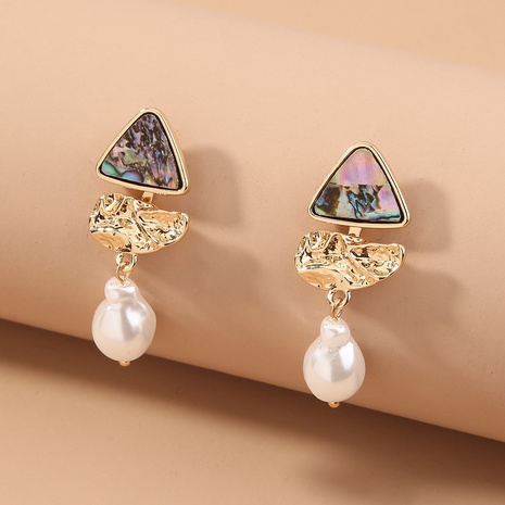 simple princess natural shell triangle long pearl earrings NHDB560880's discount tags