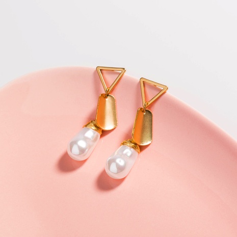 baroque water drop pearl triangle temperament metal geometric earrings NHDB560884's discount tags