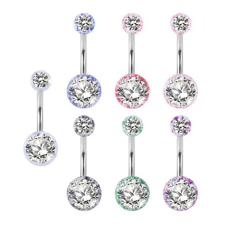 fashion stainless steel umbilical nail acrylic glitter double diamond belly button ring's discount tags