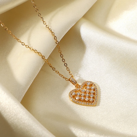 European and American 18K Gold-plated Cubic Zircon Heart Pendant Stainless Steel Necklace Jewelry  NHJIE561030's discount tags
