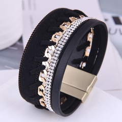 European and American fashion simple diamond-studded leather ultra-wide temperament bracelet