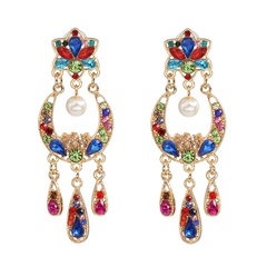 Fashion European and American personality Baroque retro alloy tassel diamond earrings