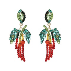 Mode coréenne Nouveaux bijoux Chili Diamond Boucles d'oreilles en forme de feuille de diamant rouge vert