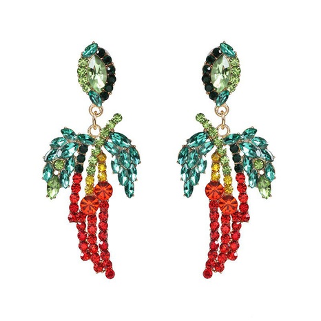 Korean Fashion New Jewelry Chili Diamond Red Green Diamond Leaf Shape Earrings NHJJ561050's discount tags