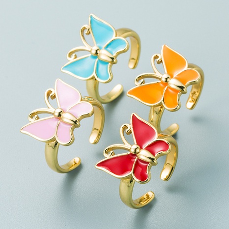 European and American fashion brass real gold-plated oil dripping butterfly shape ring  NHLN561065's discount tags