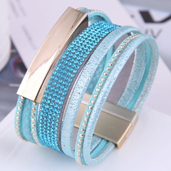 fashion metal multi-layer leather temperament fashion ultra-wide magnetic buckle bracelet