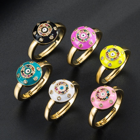 fashion color dripping oil devil's eyes copper plated real gold micro inlaid zircon ring NHLN561070's discount tags