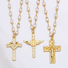 New Personality Virgin Jesus Cross Necklace Feminine Pearl Copper Clavicle Chain