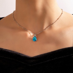 simple light luxury jewelry imitation sapphire inlaid single-layer copper zircon necklace