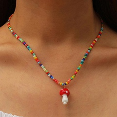 Fashion Jewelry Color Beaded Mushroom Single Layer Beads Necklace Wholesale