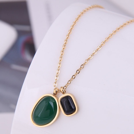 simple green gemstone pendant titanium steel necklace wholesale  NHSC566721's discount tags