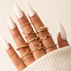 fashion jewelry diamond snake-shaped opening ring set geometric ring nine-piece set