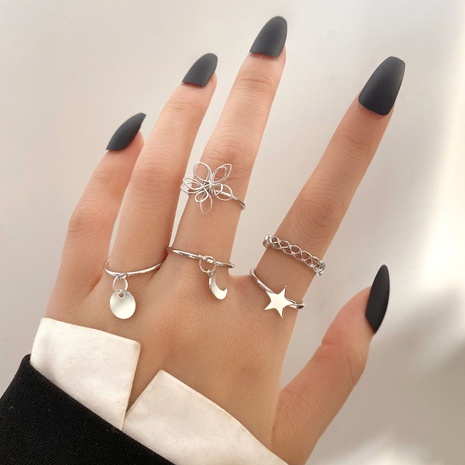 new twist disc ring wholesale creative simple five-pointed star moon pendant rings 5-piece set's discount tags