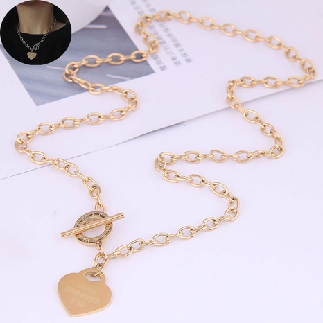 Korean style fashion simple heart titanium steel short necklace's discount tags