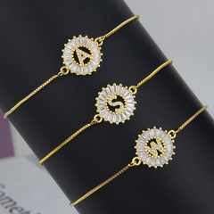 Fashion 26 Letters Bracelet Gold-platedGeometric Circle Zircon Copper Bracelet