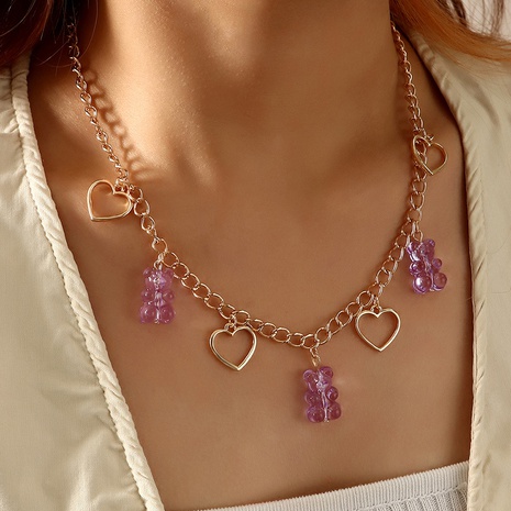 fashion three-dimensional resin bear peach heart pendant metal chain women's necklace earrings's discount tags