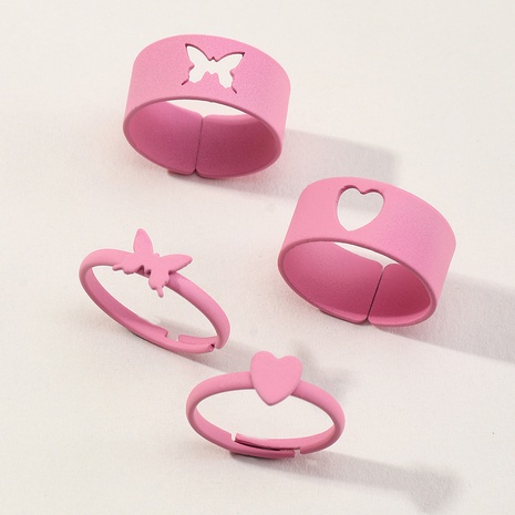 new macaron color couple ring alloy spray paint heart butterfly ring 4-piece set's discount tags