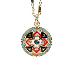 new copper inlaid micro-zirconium round flower pendant oil drop cross necklace