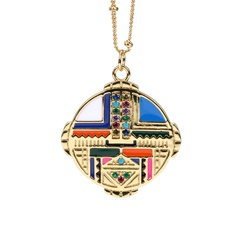 European and American copper plated real gold inlaid color zirconium round robot pendant necklace